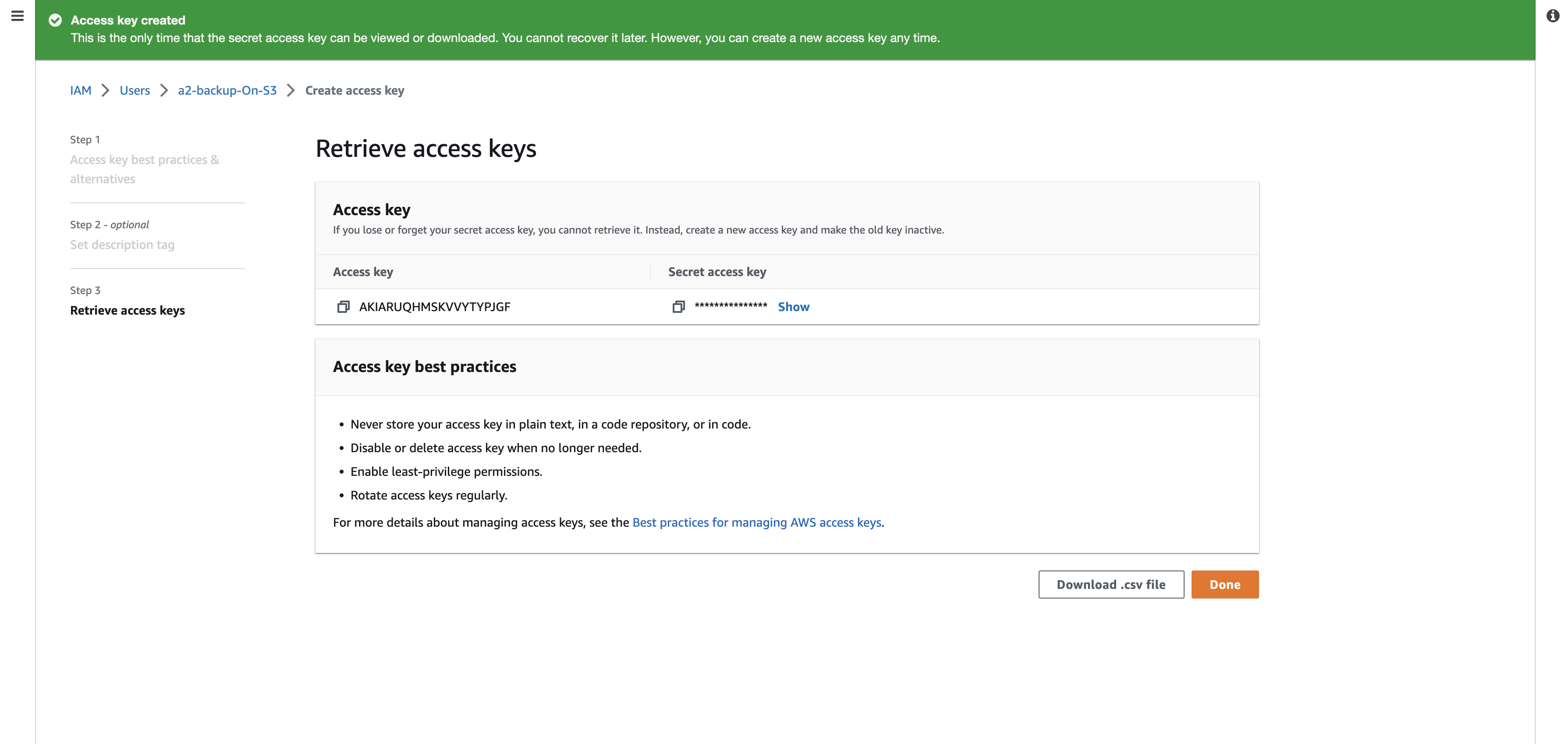 AWS IAM User Created with Access Key